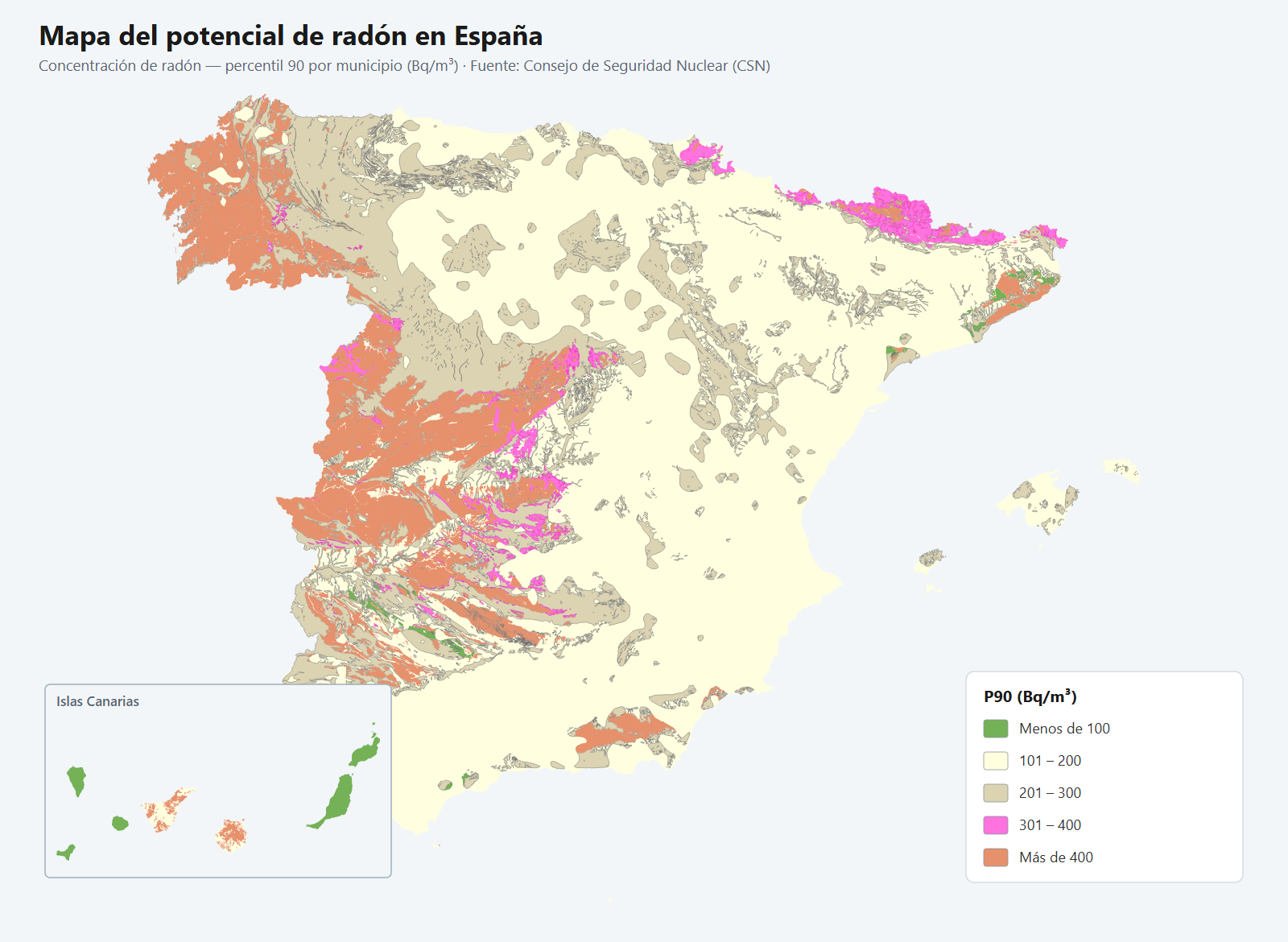 Mapa del potencial de radón en España — Consejo de Seguridad Nuclear